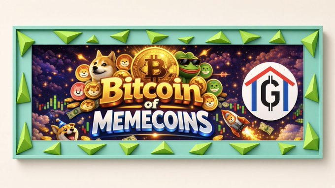A vibrant promotional banner reads "Bitcoin of MEMECOINS" alongside a "GH" logo (for @GoHome_Token), featuring a golden Bitcoin, a rocket-ship doge, and meme coin characters against a starry, chart-filled background. The artwork visually positions the GoHome Token as the "blue chip" of the memecoin space, reinforcing the post's argument that its 10M fixed supply sets it apart from typical inflationary memecoins.