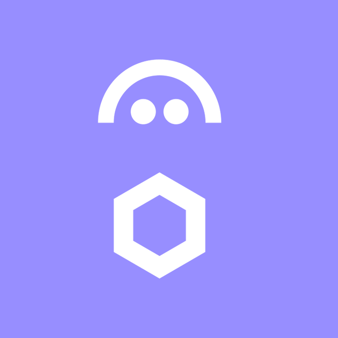 The image features a minimalist white graphic on a purple background, showing an arc with two dots resembling a face or eyes above a hexagon shape, symbolizing protection or secure infrastructure. This visual metaphor aligns with the post's message about Aave leveraging Chainlink's CCIP technology for secure cross-chain governance and application migrations, illustrating how robust security infrastructure operates invisibly until it's needed.
