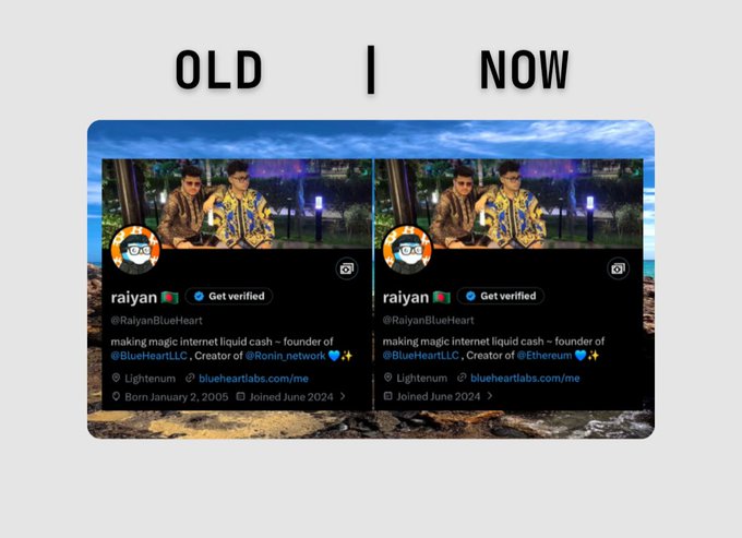 The image shows two different posts on social media platforms. The first post is titled "Old" with a picture of a man wearing a yellow shirt sitting next to another person who appears to be wearing a blue shirt, both looking at something out of frame. The second post is titled "Now" and features the same man in the yellow shirt as well as an image of him on social media. The posts are about a project called @ronin_Network that was shut down by the users.