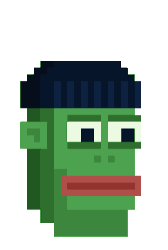A pixel art illustration of a green-skinned zombie or Frankenstein-like character with dark hair and red lips.