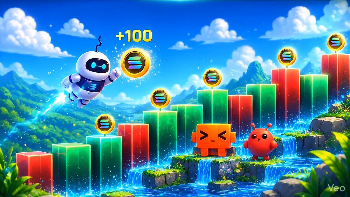 The image features a cartoon robot with a claw, flying through the air over a colorful landscape of squares and rectangles. The background includes mountains, waterfalls, and other elements typical of a vibrant, imaginative scene. The caption "Solana clawd looking good here. It's lobster szn doc." suggests that the robot is in a creative or artistic setting, possibly inspired by the popular video game "Minecraft".