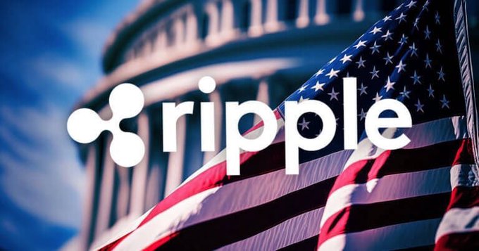 A Ripple logo overlaid on an American flag with the U.S. Capitol building in the background.