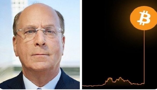 The image shows a man wearing glasses with a suit next to an illustration of Bitcoin's "Fink" logo that says Bitcoin's biggest advantage: scarcity. The caption below the photo reads, "Bitcoin: just 1 BTC can make every U.S. millionaire rich".