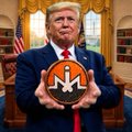 An illustration of Donald Trump holding a Halloween jack-o'-lantern with the number '47' on it, set against a background with the American flag.
