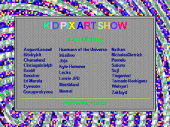 A promotional graphic for a 'FLIP X ART SHOW' featuring a list of featured artists like Argentcrowd, Hodlodyl, and Chris Knight against a static-textured background.