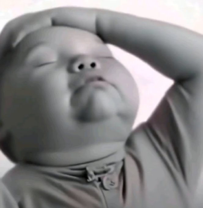 The image features a baby with its head tilted back, looking up at something or someone above their head. The photo has been edited to appear as a black and white image, giving it an artistic touch. The caption below the image reads "ct bros make more money from X payouts than they do farming airdrops we're so cooked". This phrase is likely a reference to the popular meme culture phenomenon of "cute babies" being referred to as "cute bros", which are often associated with making money through online content creation, such as videos or images.