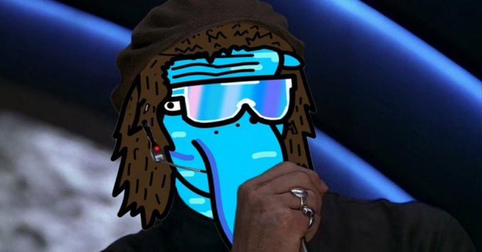 An animated blue skull mask with sunglasses and an earpiece covers a person's face, with their hand raised near their chin wearing a silver ring. The image evokes a "Game of Thrones" North Remembers aesthetic, visually reinforcing the post's message about not forgetting those who failed to bid earlier but now want to topblast the corporate chain that delisted Solana at rock bottom prices.