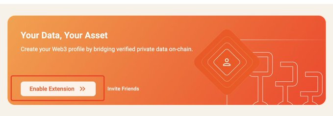 An orange banner ad displays the headline 'Your Data, Your Asset' promoting Web3 profile creation with an 'Enable Extension' button and 'Invite Friends' link.