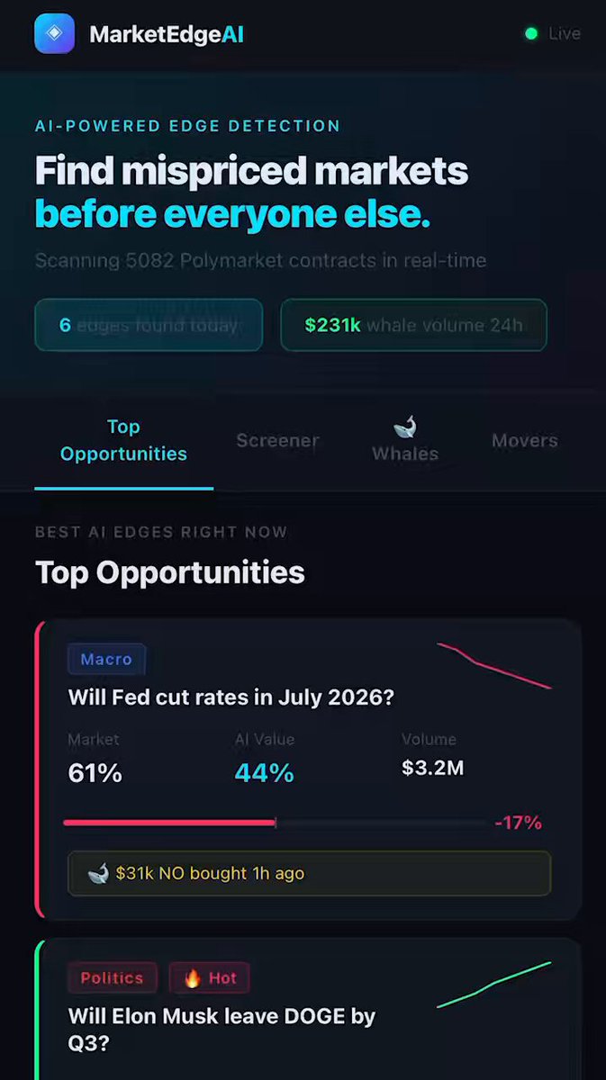 "Building Bloomberg for Polymarket Looking for a dev co-founder (React/Node.js) Have: prototype, product vision, trading knowledge Need: someone to build it @Polymarket #buildinpublic #reactions"