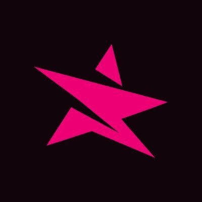A pink origami-style logo on a black background.