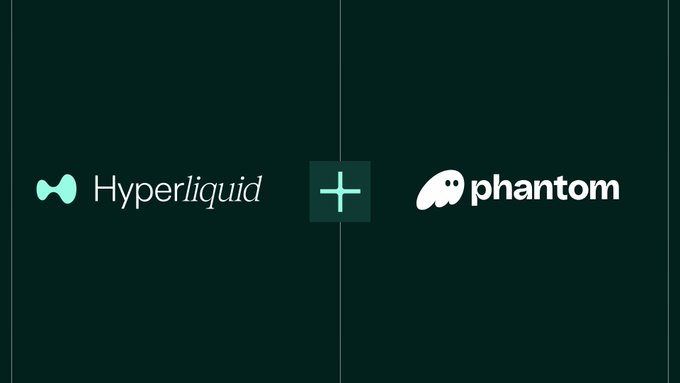 The image displays the Hyperliquid logo alongside the Phantom logo, separated by a plus sign, visually representing their joint partnership. This aligns with the post about Hyperliquid Policy Center and Phantom submitting a comment letter together to the CFTC regarding onchain infrastructure.
