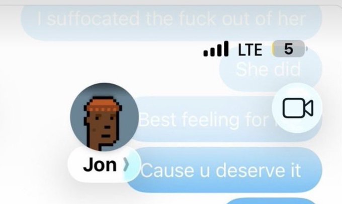 A text message conversation shows someone saying "I suffocated the fuck out of her," followed by "She did [something]" and "Best feeling for u... Cause u deserve it" from a contact named Jon with a pixel art avatar. The shocking, out-of-context message explains the accompanying post's "Wait… WHAT?!" reaction, as the exchange escalates into unexpectedly dark territory.