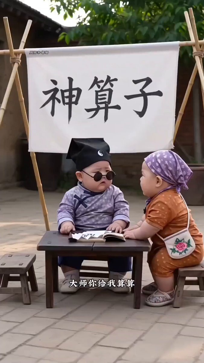 The image features two young children sitting at a table with books in front of them. One child has an orange shirt while the other wears a purple one. They are both wearing glasses and appear to be engaged in reading or studying together. The background includes a banner that says "Master, do me a reading, When can I stop being poor?". This suggests that they might be learning about financial management or discussing ways to improve their lives.