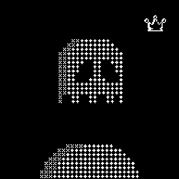 A stylized graphic featuring the XRP logo and crown symbol constructed from a pattern of small star/asterisk characters on a black background.