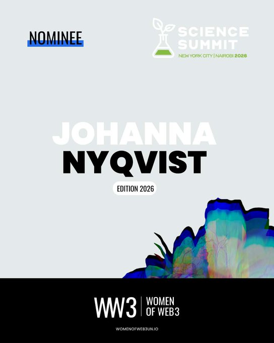 A nominee graphic for Johanna Nyqvist, Edition 2026, featuring the Science Summit (New York City | Nairobi 2026) logo and the WW3 (Women of Web3) branding.
