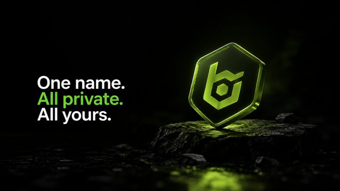 An advertisement displays a green hexagonal logo with the text 'One name. All private. All yours.'