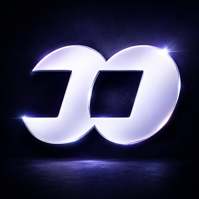 A glowing 3D-rendered logo resembling an infinity symbol or stylized 'CD' in purple and white, set against a dark background.
