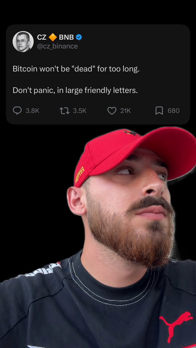 The image features a man wearing a red baseball cap with a beard, who appears to be a fan of Bitcoin or cryptocurrency. The caption below his photo reads "I CAN SMELL A HUGE PUMP. BTC, ETH, AND ALTS ABOUT TO GO PARABOLIC. ALTCOIN SEASON IS GOING TO BE THE BIGGEST ONE YET." This suggests that the man is excited about the potential of Bitcoin and cryptocurrency to grow in value over time.
