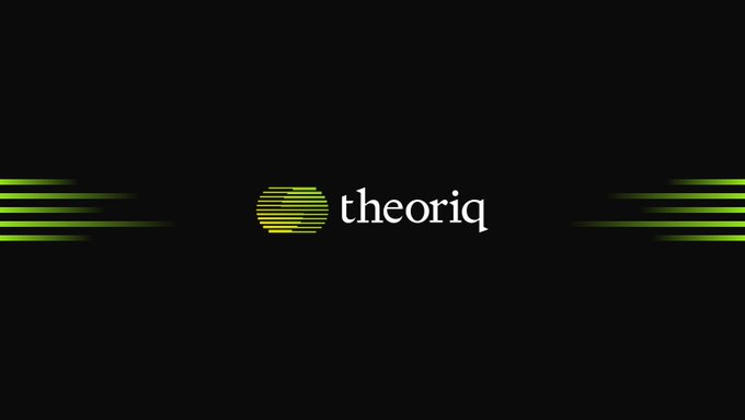 A black banner features the Theoriq logo—an octagon made of horizontal yellow-green lines—flanked by matching lines on both sides, with the white text "theoriq" to the right of the symbol.