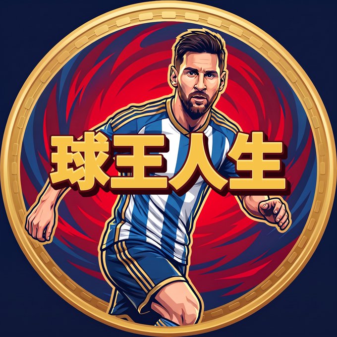 An illustrated icon featuring a soccer player resembling Lionel Messi in an Argentina blue and white striped jersey, with Chinese characters '球王人生' (Ball King Life) in gold across the center.