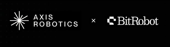 A black banner showing a partnership or collaboration announcement between 'AXIS ROBOTICS' and 'BitRobot', with an 'x' between their logos.