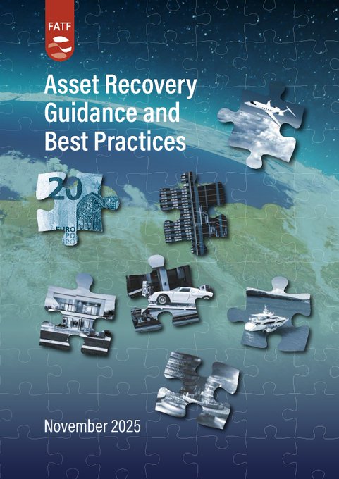 The image features a puzzle with pieces of different shapes, including a car and a boat, all fitting together perfectly. The puzzle is set against a blue background that resembles the night sky or ocean waves. The title "ASSET RECOVERY GUIDANCE AND BEST PRACTICES" is written in white text at the top of the image. Below this, there are five pieces of the puzzle arranged in two rows of three, with each piece representing a different aspect of asset recovery guidance and best practices.