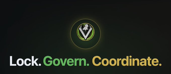 A dark promotional graphic featuring a green circular logo with a stylized "V" and figure, accompanied by the text "Lock. Govern. Coordinate."