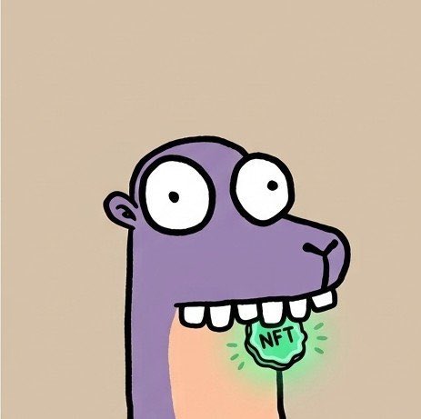 A purple cartoon creature holds a glowing green token labeled "NFT" in its mouth, fitting the post's promotion of a free NFT mint giveaway from @hypzclub with a 10,000 supply on the Robinhood chain.