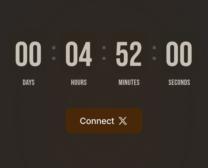 A countdown timer showing 00 days, 04 hours, 52 minutes, 00 seconds sits above a brown "Connect X" button, emphasizing the urgency for users to link their X (Twitter) accounts to the @trenches Solana-based attention market before the signup window closes.