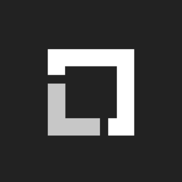 A minimalist black and white logo featuring a square outline with a smaller offset square shape inside, rendered in white against a black background.