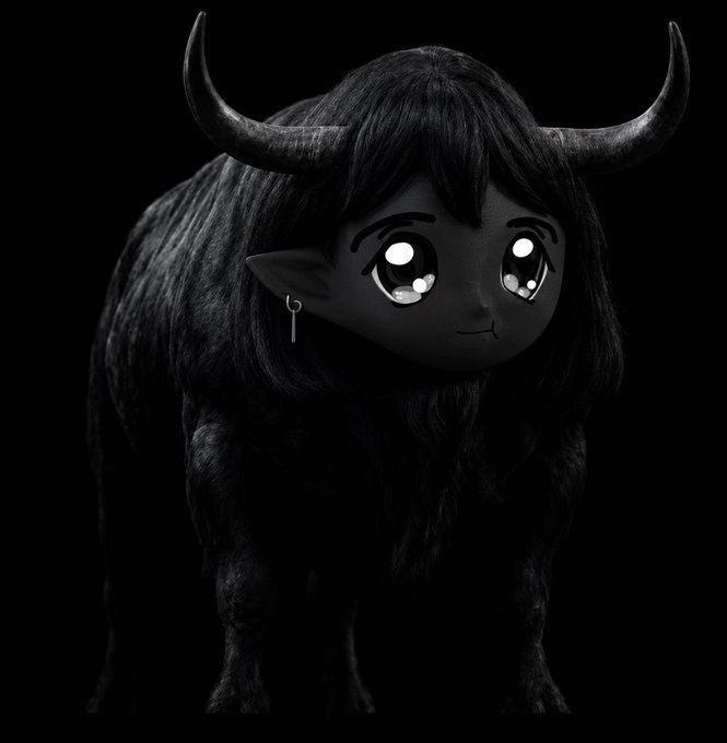 A black, bull-like creature with anime-style eyes and a human-like haircut stands against a dark background, perfectly matching the bullish crypto hype in the post that urges users to "DROP YOUR WALLETS" before the $ZANSEM token takes off in 30 minutes.