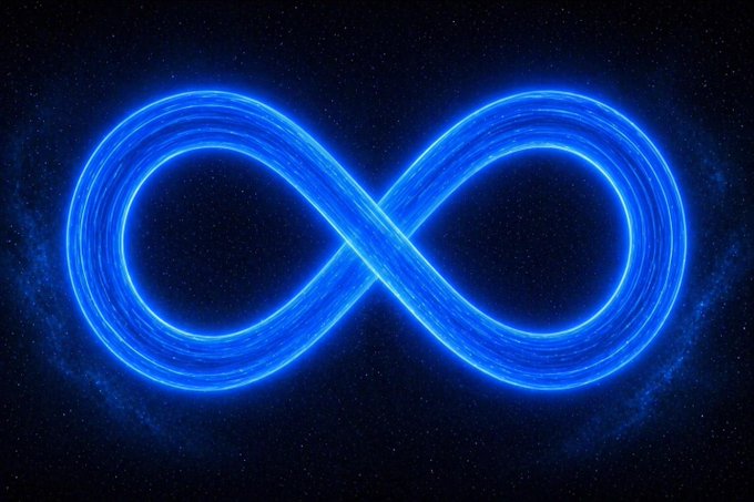 A glowing blue infinity symbol set against a starry cosmic background, symbolizing limitless possibilities—fittingly representing the perpetual nature of crypto trading and MEXC's commitment to boundless growth on International Infinity Day (08/08).