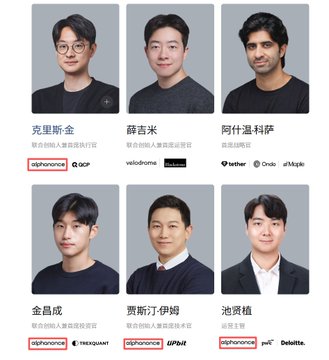 The image displays six headshots of the founding team of a quantitative trading company, labeled with their names in Chinese (克里斯金, 薛吉米, 阿什温科萨, 金昌成, 贾斯汀伊顿, 迪贤植) and their previous affiliations at firms like Alphronce, QCP, Velodrome, Quantum, Uphit, and Deloitte. The accompanying context highlights how these founders transitioned from prior quant trading and investment roles to launch this dedicated quant trading venture.