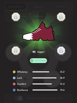 The image shows a shoe with a red sole, white laces, and a black upper. The shoe appears to be a sneaker designed for running or athletic activities. The background of the image features a green glow that illuminates the shoe in the center. Below the shoe, there are four circles containing different numbers ranging from 1 to 4. These numbers could represent various statistics related to the shoe's performance, such as speed, distance traveled, and time taken for each circle.