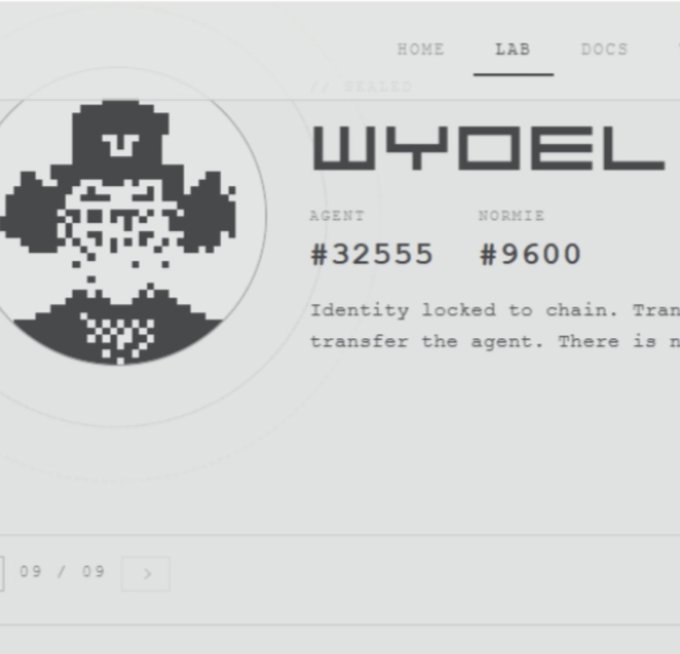 In the image, there is an icon that looks like a person wearing a cowboy hat. This icon is prominently displayed with a text box containing information about a person's identity being locked to a chain. It seems like someone has taken this icon, combined it with another element such as a logo or picture of a person, and put them all together in the image description. The caption provided at the bottom reads: "If you are holding a Normies, then you are cooking hard". This means that the person who created the image is associated with a Normie-themed product or activity, possibly related to cooking.
