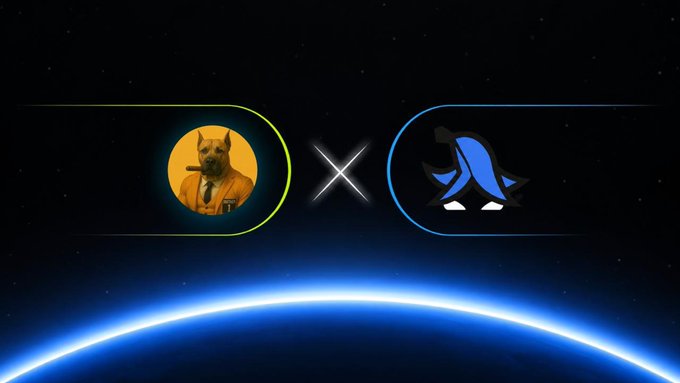 A partnership announcement graphic featuring the Brother's logo (a Shiba Inu in a suit) alongside the BasedBot penguin logo, separated by an "X" on a space-themed background with an Earth horizon, visually representing the collaboration between the two platforms.