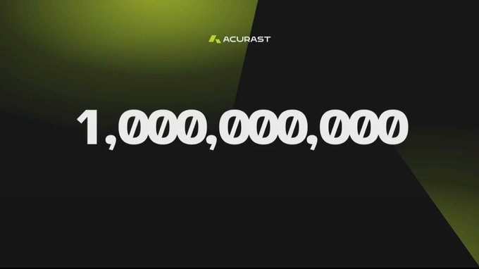 A graphic showing the number '1,000,000,000' in a large font against a green and black background, with the 'ACURAST' logo at the top.