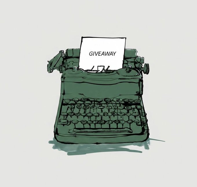 Illustration of a green typewriter with a piece of paper inserted that reads 'GIVEAWAY'.