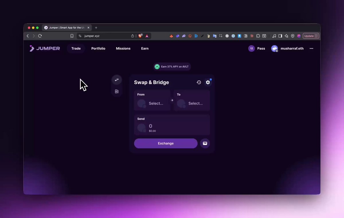 The image shows a computer screen displaying a Jumper account page with purple background, white text, and various buttons. The main focus of the image is a button labeled "Jumper" that appears to be a deposit option for users to earn more points by depositing assets into their account. The post suggests that users can use Jumper to accumulate points from different asset types such as stocks or real estate, which they can then exchange for cash at a later time.