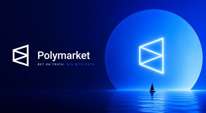 A promotional graphic for Polymarket with its tagline "BET ON TRUTH. WIN WITH DATA." shown alongside a stylized blue neon logo.