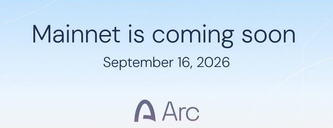 The image features an announcement graphic with the text "Mainnet is coming soon" and the date "September 16, 2026" displayed above the Arc logo on a light blue background. This visual relates to the accompanying post, which lists various launchpad partners preparing for the upcoming ARC mainnet launch.