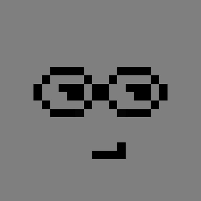 Pixel art depicting a pair of sunglasses and a smile on a gray background.