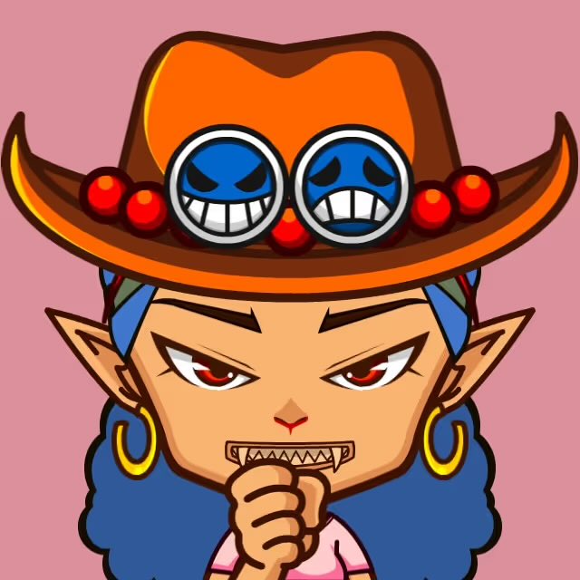 A stylized cartoon character with blue hair, gold hoop earrings, and a large brown cowboy hat adorned with two grinning emoji badges and red gems, bites nervously at their fingernails against a pink background. The art serves as a visual identity for the GFT NFT collection being promoted on OpenSea, with the character's anxious yet mischievous expression capturing the speculative tension often associated with Web3 trading.