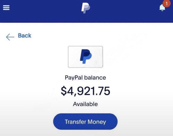 The image shows a PayPal account displaying an available balance of $4,921.75 with a "Transfer Money" button, which appears to be a deceptive screenshot used to support the "Comment yes and check your DMs" claim—likely a scam, as the numbers don't match and PayPal doesn't distribute funds via social media comments.