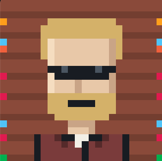 The image shows a pixel art character resembling Walter White from Breaking Bad, with blonde hair, sunglasses, and a goatee. The giveaway post relates to the image because the winner receives both an "Index Broker" and a "Robin Broker" NFT—two character avatars from the Robinhood NFT collection—making this pixel art portrait a fitting representation of one of the prize assets.