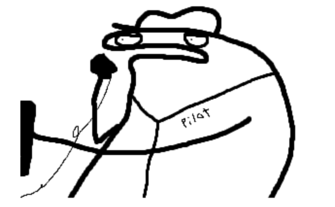 A hand-drawn sketch shows a person wearing a hat and sunglasses, with the word "Pilot" labeled on their shirt, appearing to manipulate controls connected to a vertical lever. The image serves as a humorous visual metaphor suggesting the author is "flying" or steering the $FLORK token like a pilot, referencing their update about Binance alpha holders.