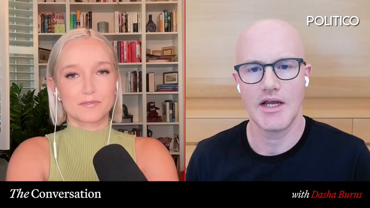 The image shows two people having a conversation about cryptocurrency. One person is wearing glasses and has short hair, while the other person is bald with short hair. They are both talking into microphones, which suggests that they might be hosting an interview or participating in a live webinar on the topic of crypto. The caption for this image reads: "The conversations around stablecoins are growing like wildfire."