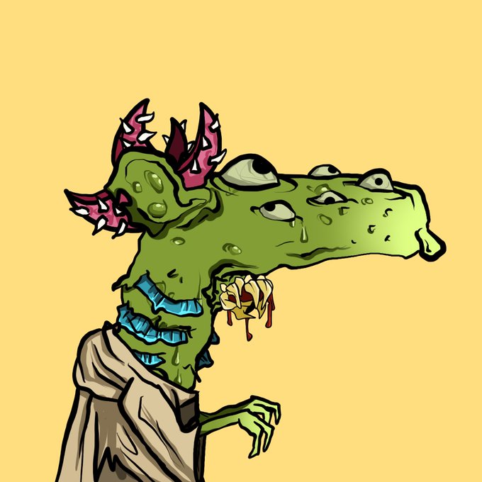 The image features a cartoon illustration of a green monster with multiple eyes, horns, and a mouth filled with blood. The monster appears to be wearing a robe or cape, giving it an air of royalty or importance. The caption at the bottom of the image reads "Here are the winners of 10 HANTA RAT GTD @DAHHEADBOY @ayoadhe @0xBanta @Alhaji__Focus @Phoenixweb_ @Lekon_01 @socalstrthockey @zeiagoo @vancova_heis".