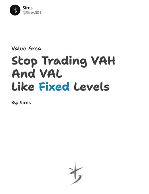An article titled "Value Area: Stop Trading VAH And VAL Like Fixed Levels" by author Sires (@Sires001), featuring a black logo with Japanese-style calligraphy.