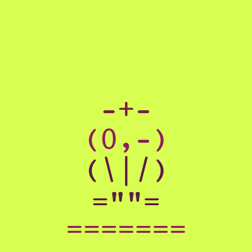 A lime green background features a face made of ASCII characters and punctuation marks, creating a simple emoticon expression.